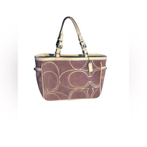 Coach Vintage Optic Signature Purple Suede Tote Bag - Picture 3 of 16